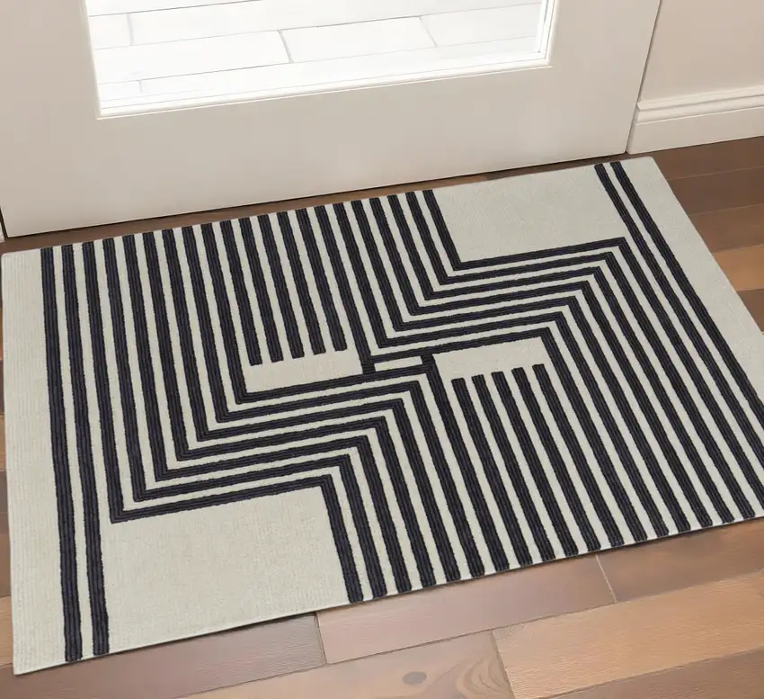 Gray And Black Abstract Geometric Hand Tufted Area Rug Photo 1