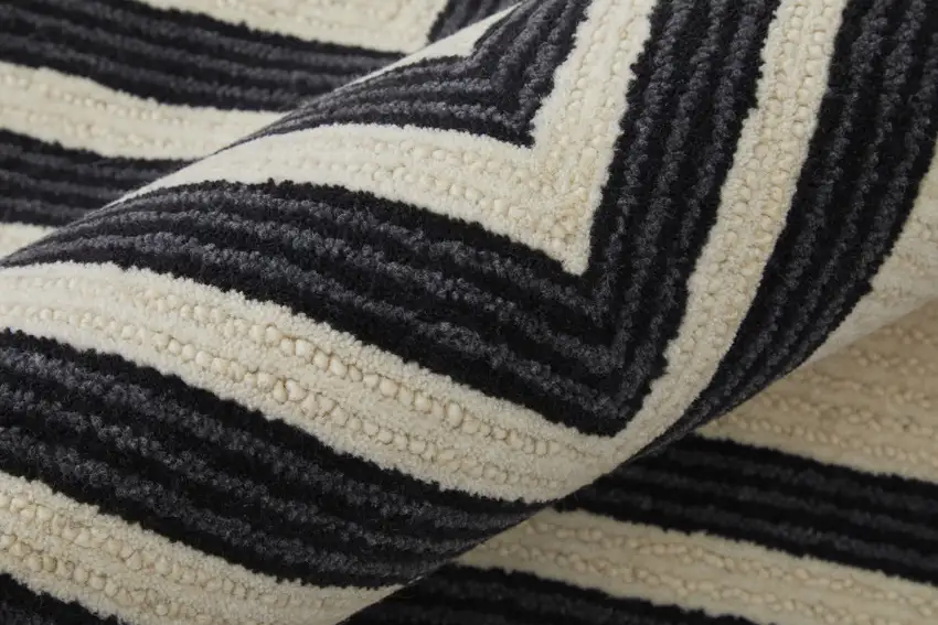 Black and Ivory Abstract Geometric Hand Tufted Area Rug Photo 6