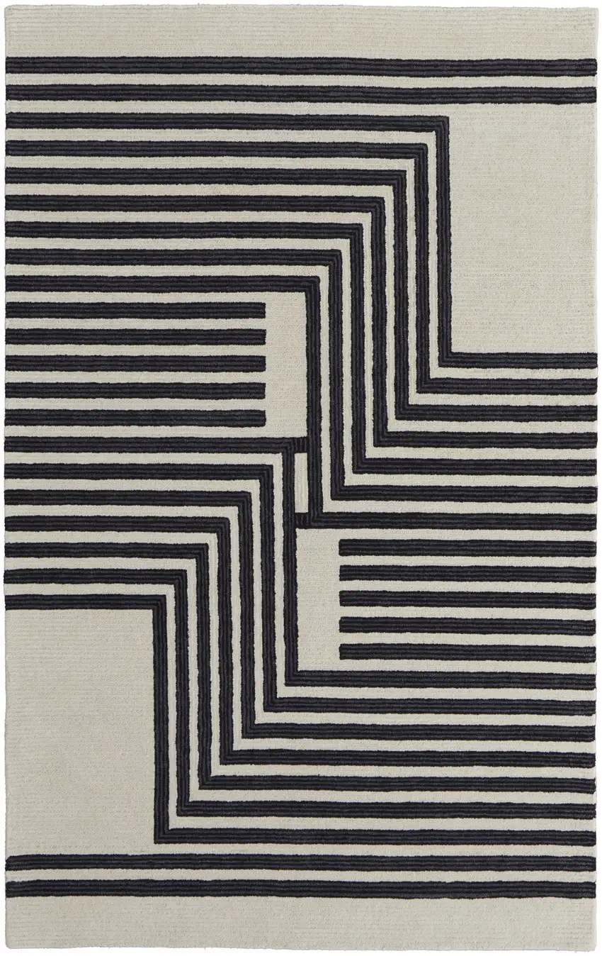Black and Ivory Abstract Geometric Hand Tufted Area Rug Photo 4