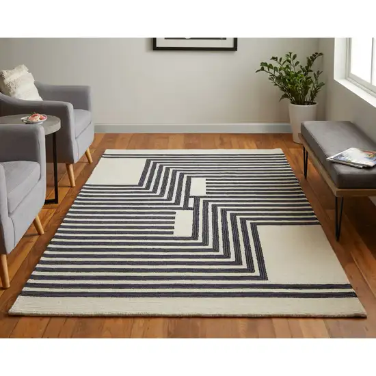 Gray And Black Abstract Geometric Hand Tufted Area Rug Photo 9