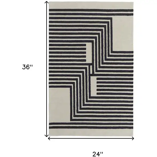 Gray And Black Abstract Geometric Hand Tufted Area Rug Photo 3