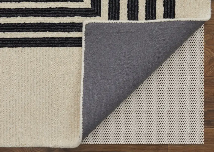 Black and Ivory Abstract Geometric Hand Tufted Area Rug Photo 8