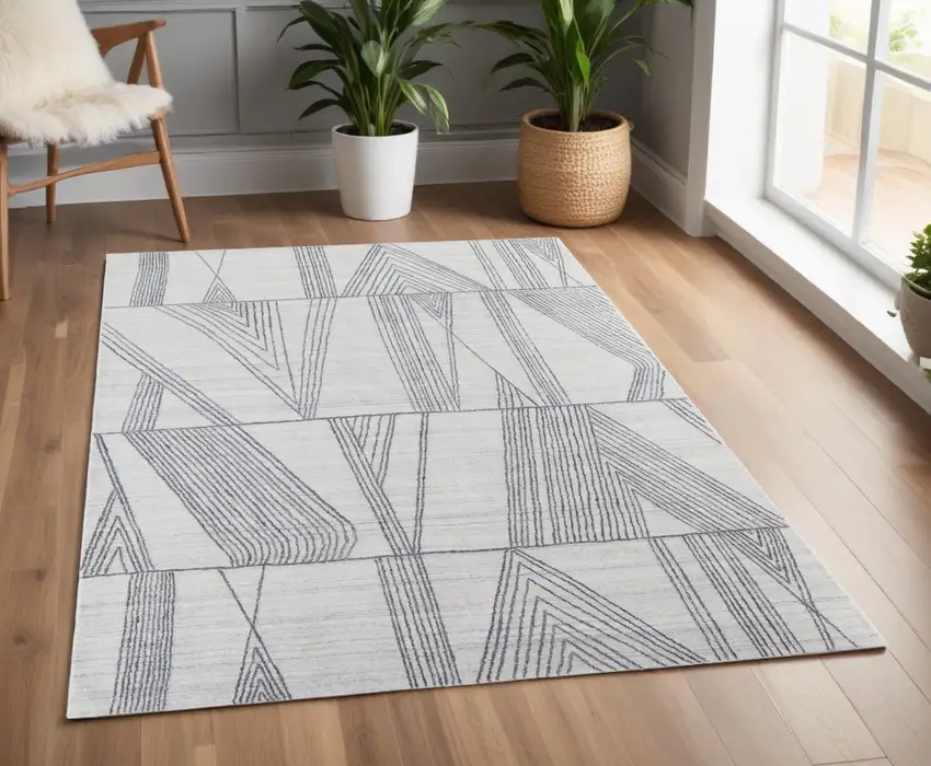 Black and Ivory Abstract Hand Woven Area Rug Photo 1