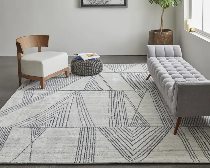Black and Ivory Abstract Hand Woven Area Rug Photo 7
