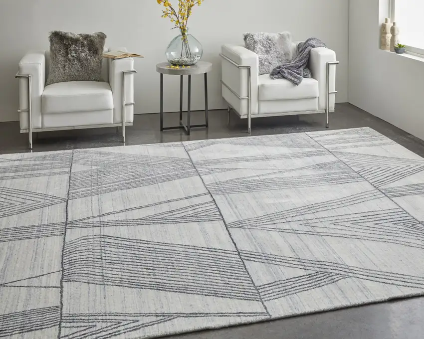 Black and Ivory Abstract Hand Woven Area Rug Photo 8