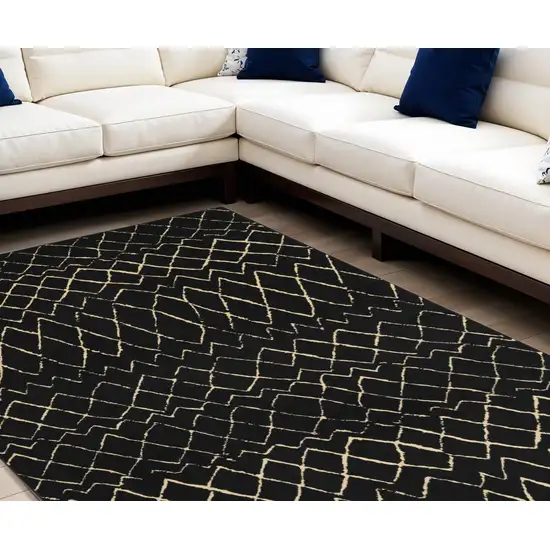 Black and Ivory Abstract Power Loom Distressed Area Rug Photo 2