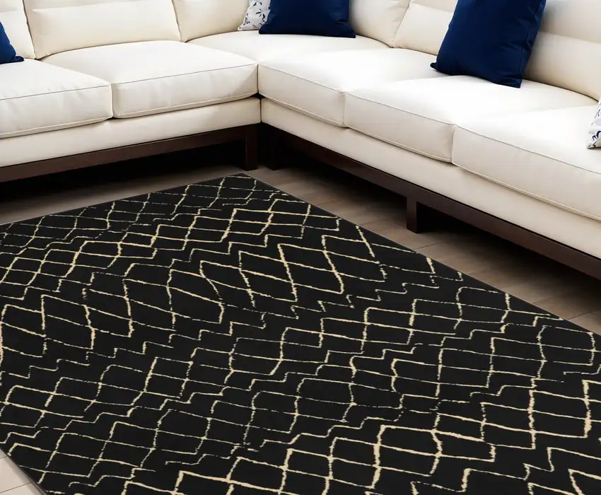 Black and Ivory Abstract Power Loom Distressed Area Rug Photo 1
