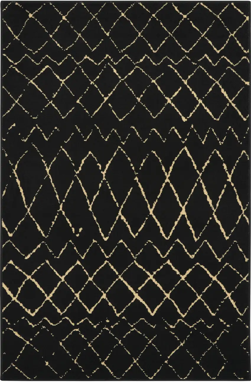 Black and Ivory Abstract Power Loom Distressed Area Rug Photo 2