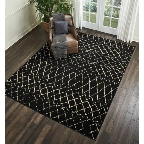 Black and Ivory Abstract Power Loom Distressed Area Rug Photo 5