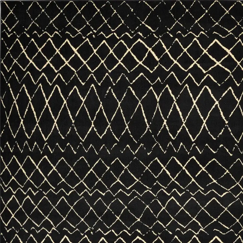 Black and Ivory Abstract Power Loom Distressed Area Rug Photo 8