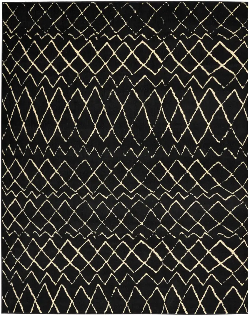 Black and Ivory Abstract Power Loom Distressed Area Rug Photo 2