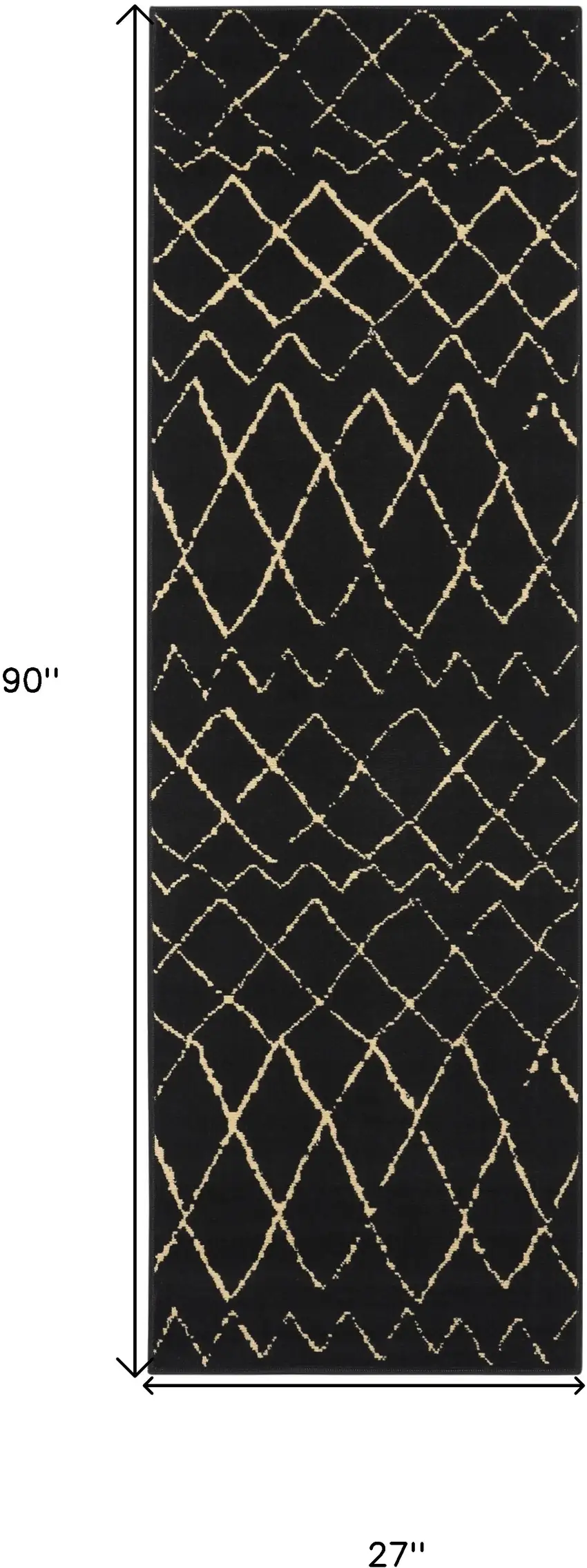 Black and Ivory Abstract Power Loom Distressed Runner Rug Photo 3