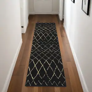Photo of Black and Ivory Abstract Power Loom Distressed Runner Rug