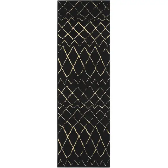 8' Black And Ivory Abstract Distressed Runner Rug Photo 4