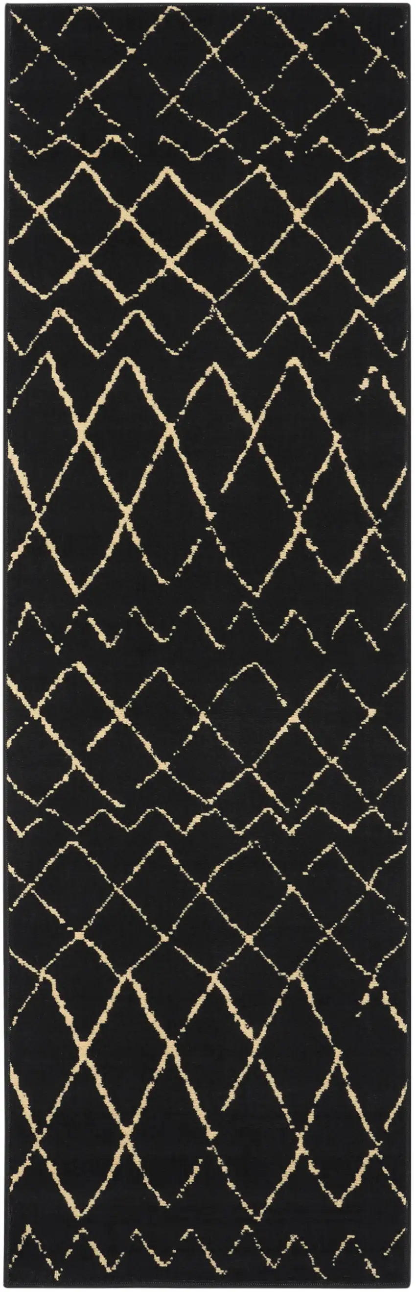 8' Black And Ivory Abstract Distressed Runner Rug Photo 4