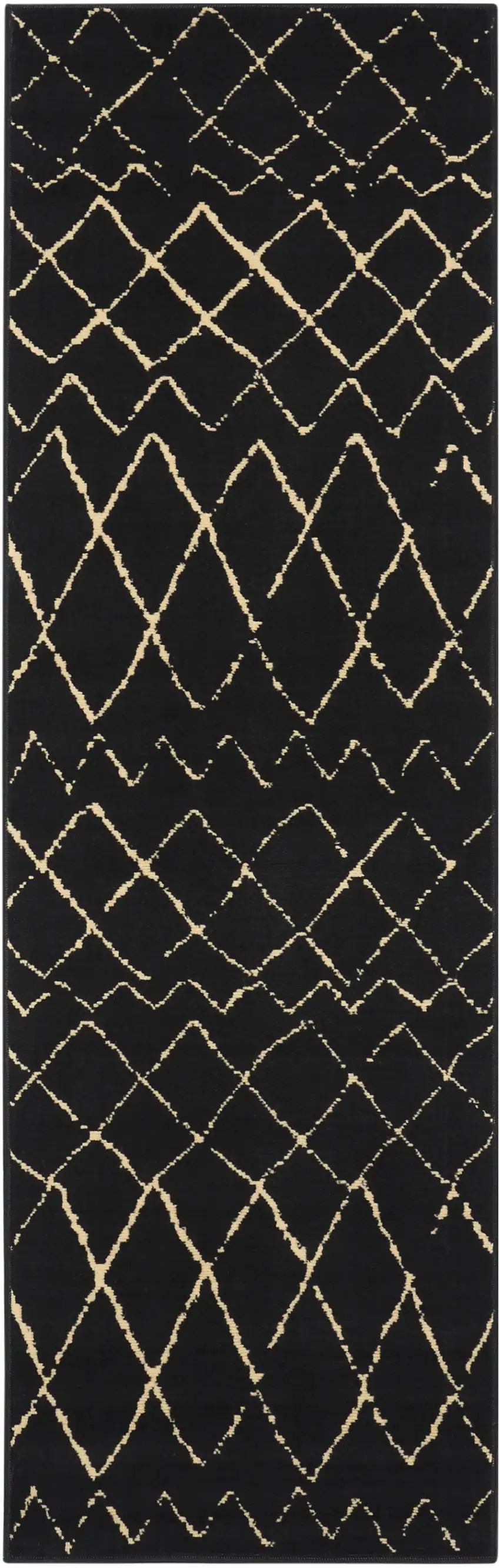 Black and Ivory Abstract Power Loom Distressed Runner Rug Photo 2