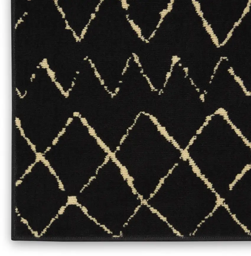 8' Black And Ivory Abstract Distressed Runner Rug Photo 8