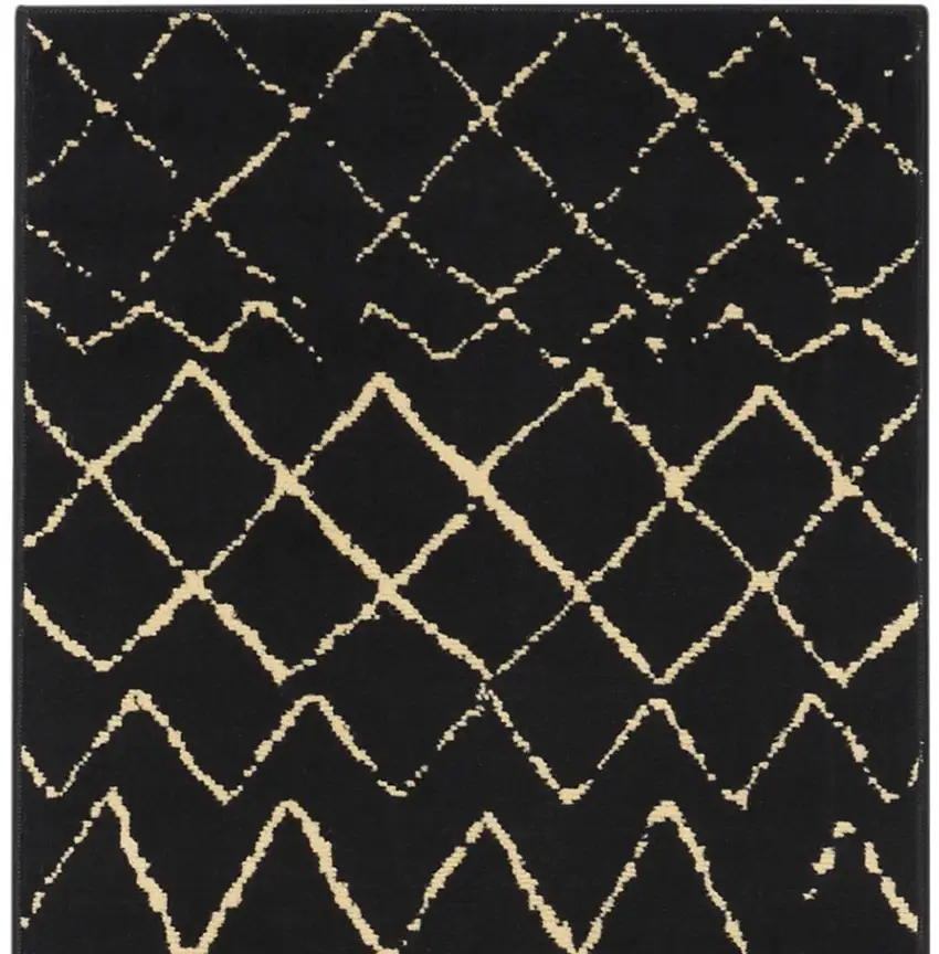 Black and Ivory Abstract Power Loom Distressed Runner Rug Photo 5
