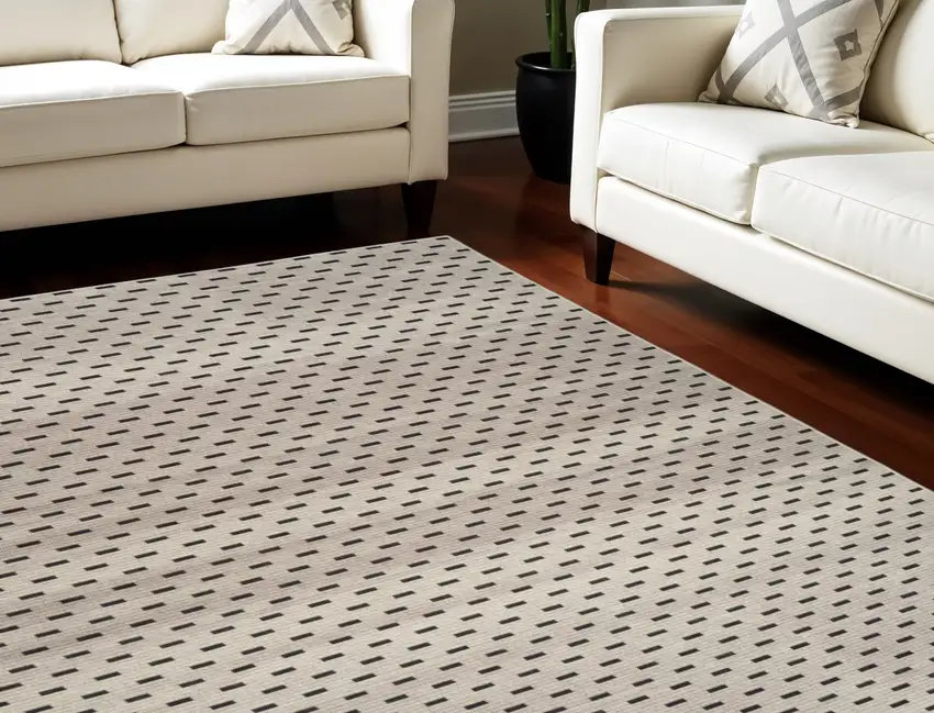 Black and Ivory Abstract Power Loom Washable Non Skid Area Rug Photo 1
