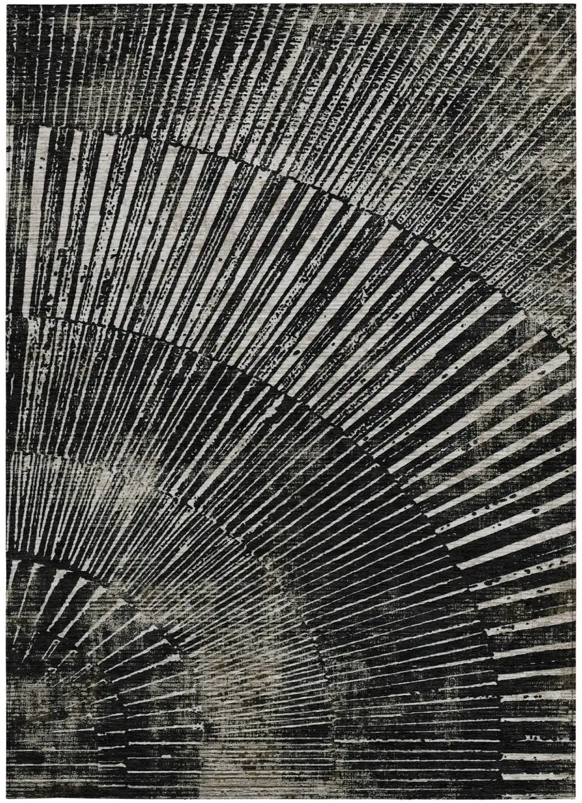 Black and Ivory Abstract Washable Non Skid Indoor Outdoor Area Rug Photo 4