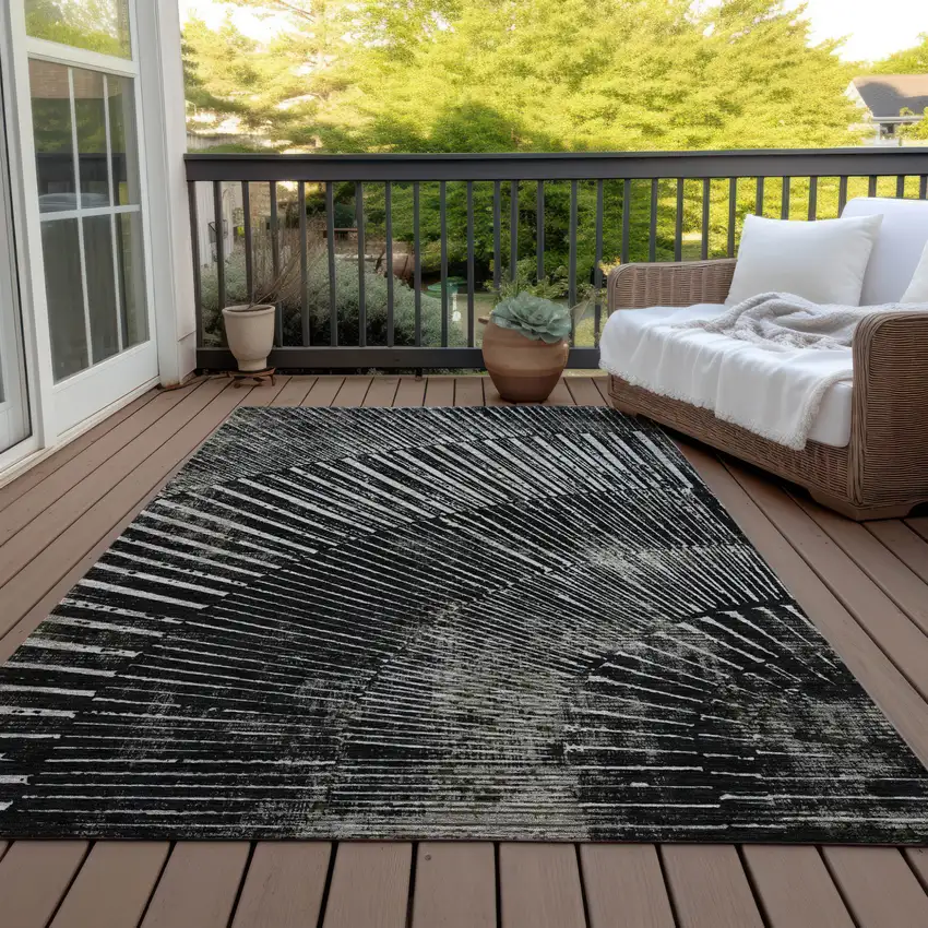 Black And Ivory Abstract Washable Indoor Outdoor Area Rug Photo 8
