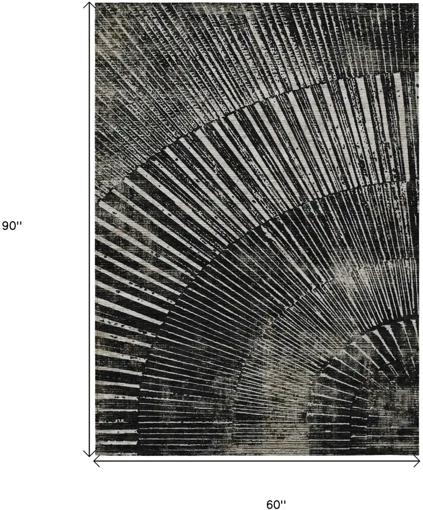 Black And Ivory Abstract Washable Indoor Outdoor Area Rug Photo 3