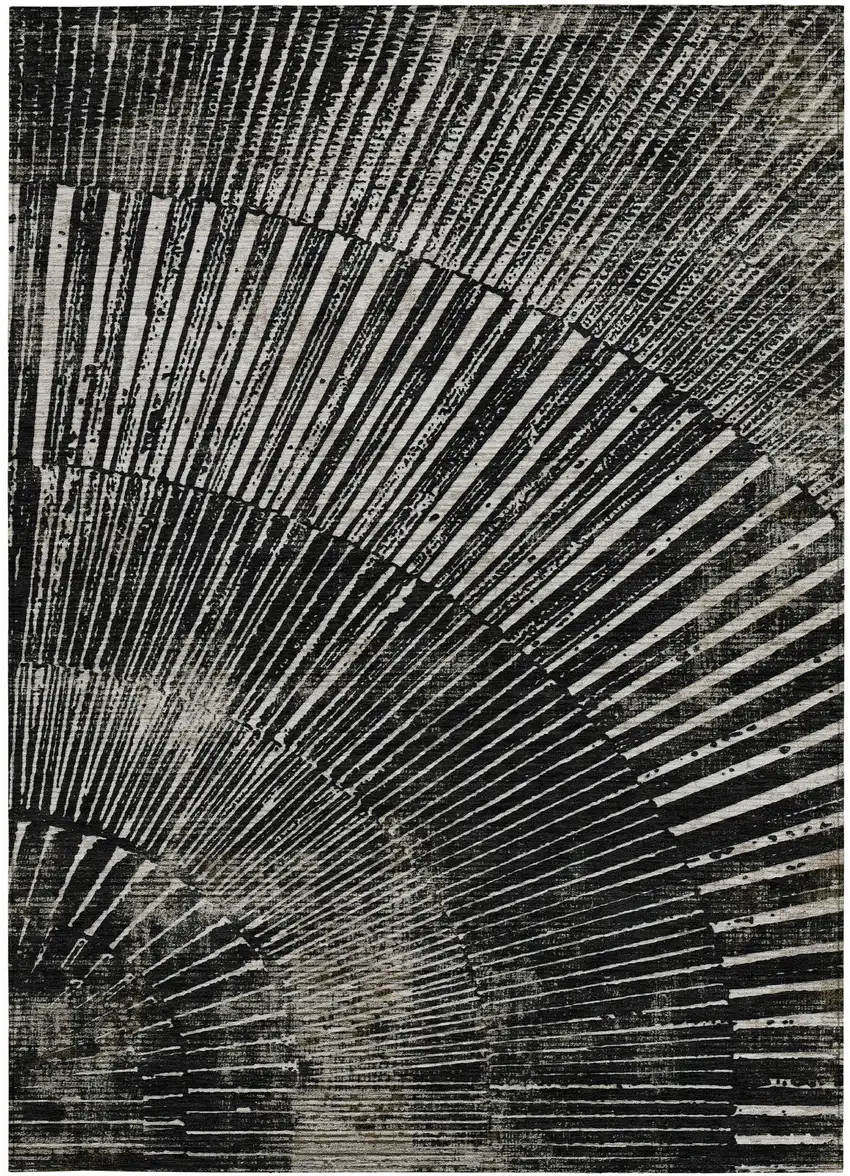 Black and Ivory Abstract Washable Non Skid Indoor Outdoor Area Rug Photo 4