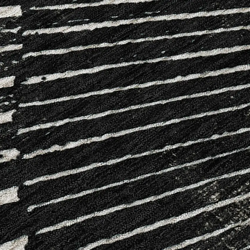 Black and Ivory Abstract Washable Non Skid Indoor Outdoor Area Rug Photo 8