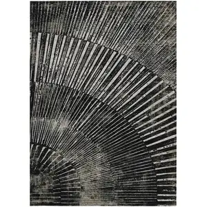 Photo of Black and Ivory Abstract Washable Non Skid Indoor Outdoor Area Rug