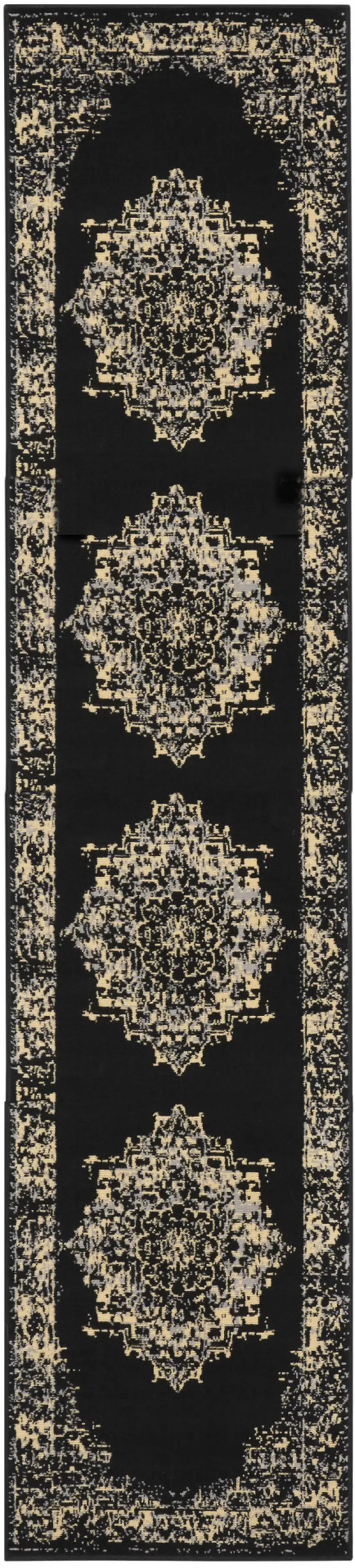 12' Black And Ivory Damask Runner Rug Photo 3