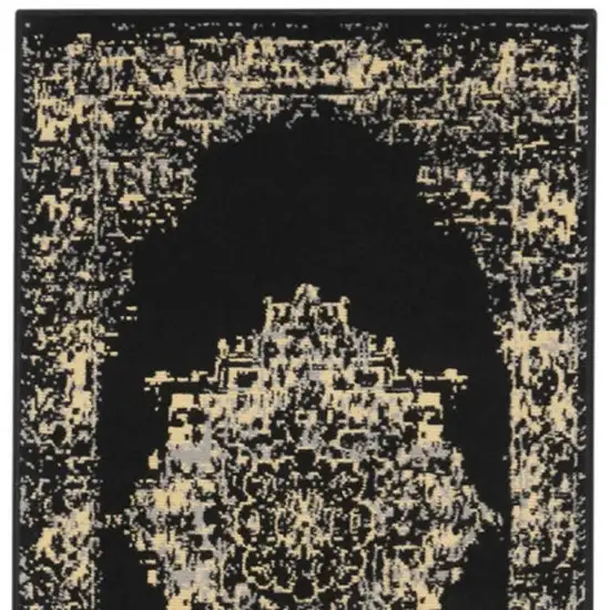 12' Black And Ivory Damask Runner Rug Photo 1