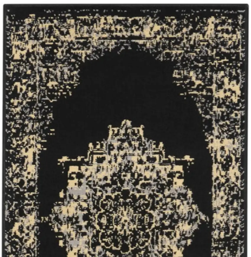 12' Black And Ivory Damask Runner Rug Photo 1