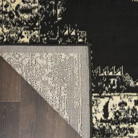 12' Black And Ivory Damask Runner Rug Photo 9