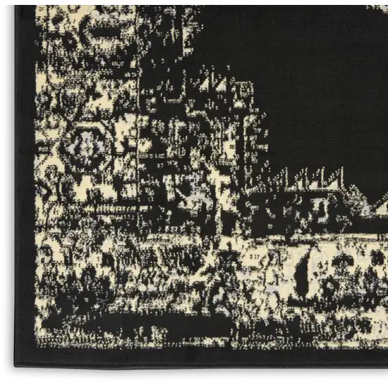 12' Black And Ivory Damask Runner Rug Photo 8