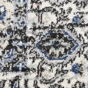 Photo of Black and Ivory Floral Power Loom Distressed Runner Rug