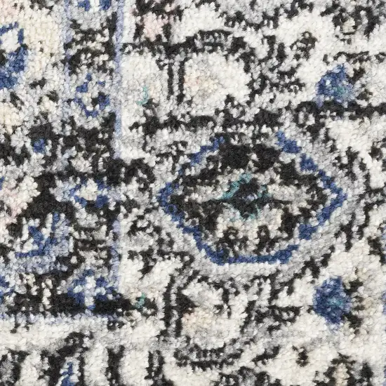 10' Black And Ivory Floral Distressed Runner Rug Photo 1