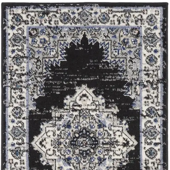 10' Black And Ivory Floral Distressed Runner Rug Photo 7