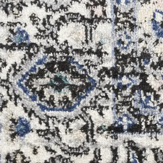 10' Black And Ivory Floral Distressed Runner Rug Photo 3