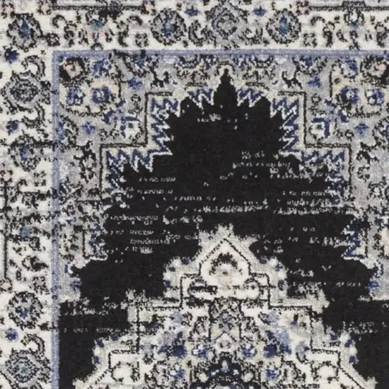 10' Black And Ivory Floral Distressed Runner Rug Photo 6