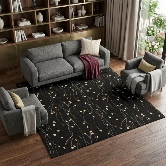 Black and Ivory Floral Power Loom Non Skid Area Rug Photo 1