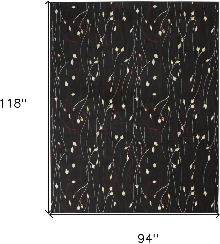 Black and Ivory Floral Power Loom Non Skid Area Rug Photo 3
