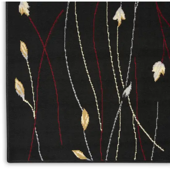 Black and Ivory Floral Power Loom Non Skid Area Rug Photo 8