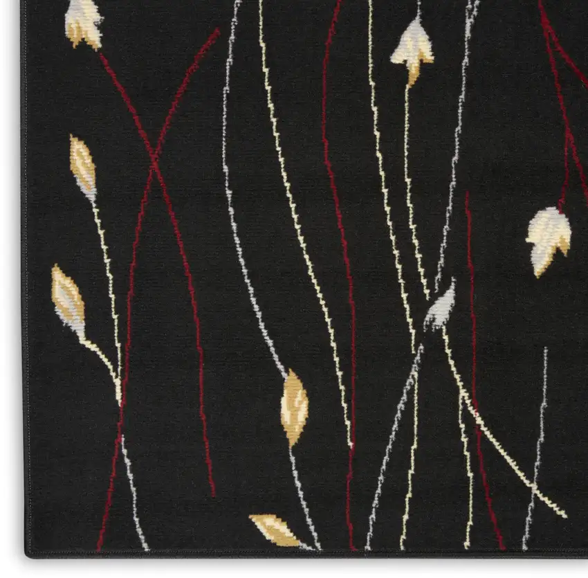 Black and Ivory Floral Power Loom Non Skid Area Rug Photo 8