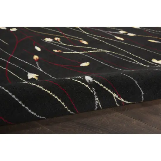 Black and Ivory Floral Power Loom Non Skid Area Rug Photo 9