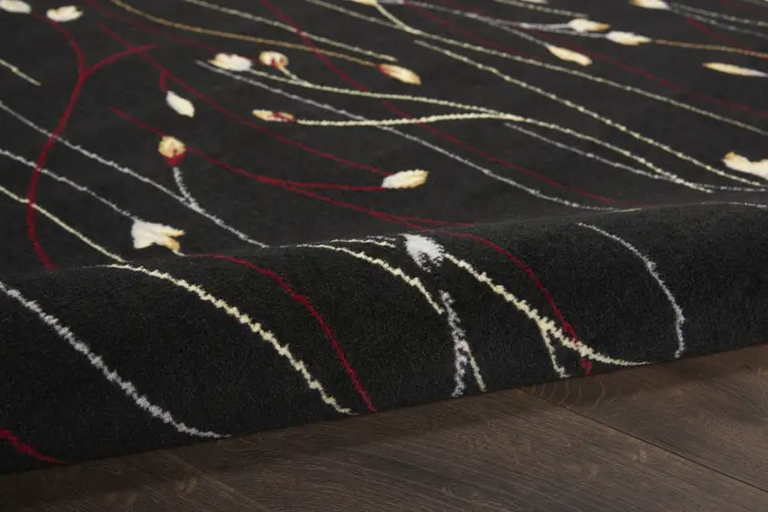 Black and Ivory Floral Power Loom Non Skid Area Rug Photo 9