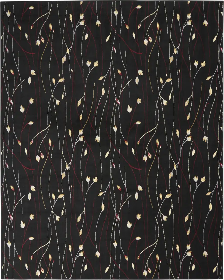 Black and Ivory Floral Power Loom Non Skid Area Rug Photo 2