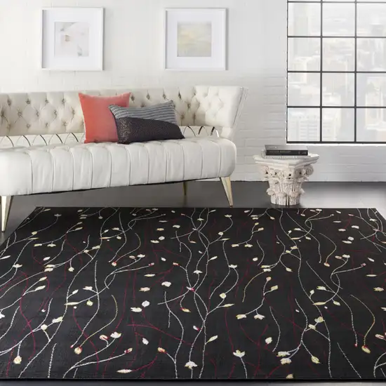 Black and Ivory Floral Power Loom Non Skid Area Rug Photo 4