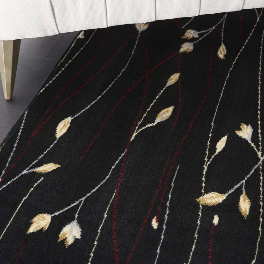 Black and Ivory Floral Power Loom Non Skid Area Rug Photo 5