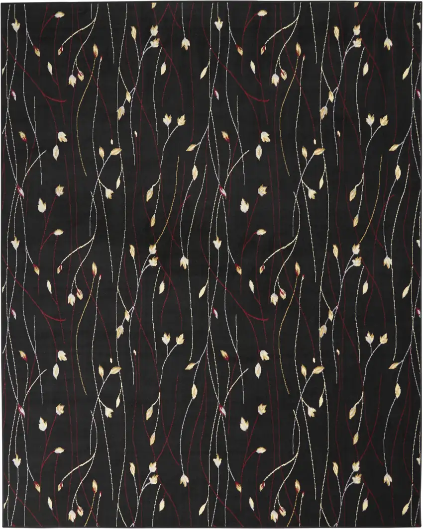 Black and Ivory Floral Power Loom Non Skid Area Rug Photo 2