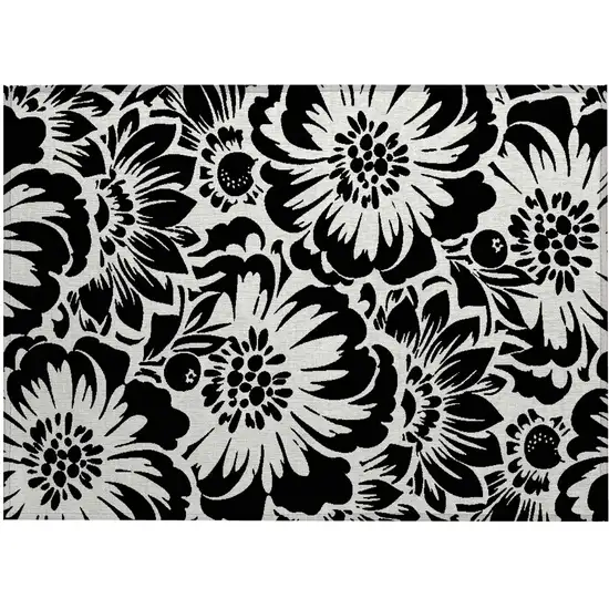 Black and Ivory Floral Washable Non Skid Indoor Outdoor Area Rug Photo 1